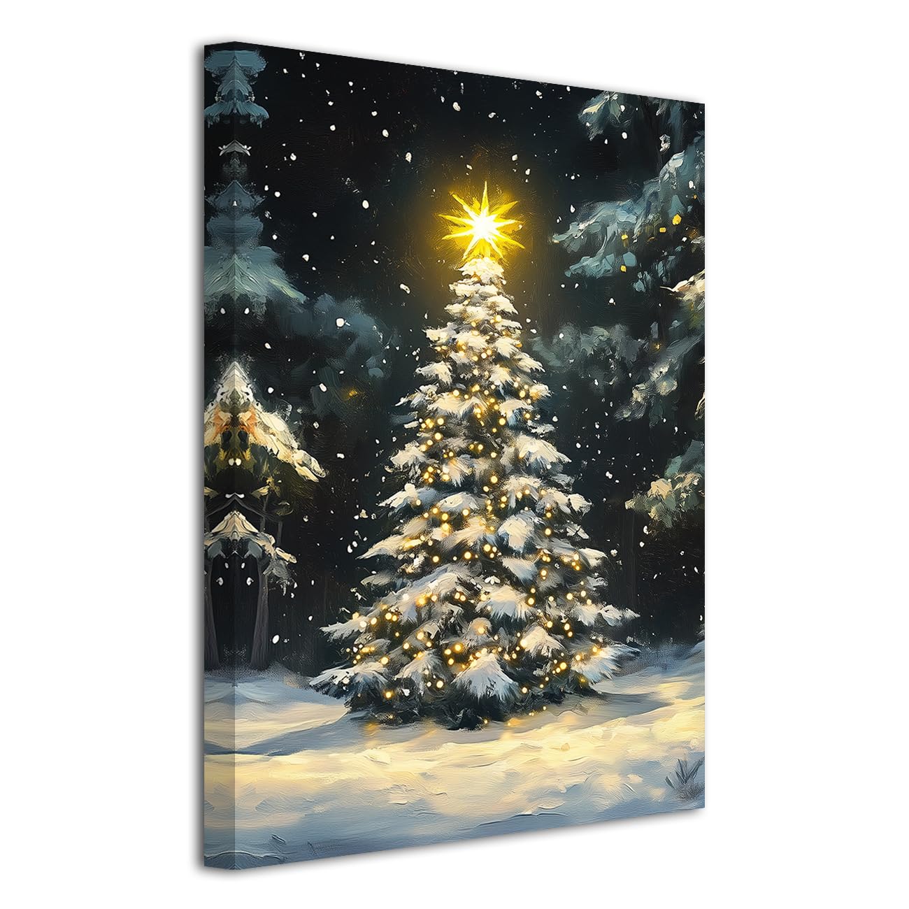 LZIMU Christmas Tree Canvas Wall Art Christmas Wall Decor Pine Tree Botanical Painting Snowy Winter Scenery Pictures Xmas Themed Poster New Year Decor Frame (Dark, 18L x 12W)
