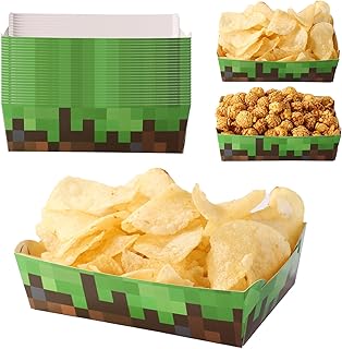 24pcs Party Food Trays, Miner Theme Food Serving Trays Boats Waterproof Greaseproof Brown and Green Paper Snack Supplies Perfect Party Favors and Decorations for Birthday