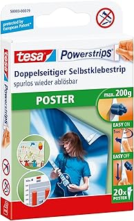 tesa Powerstrips poster - Doppelseitige Klebestreifen für und Plakate - Selbstklebend und spurlos wieder ablösbar - Bis zu 200 g Halteleistung - 20 Stück