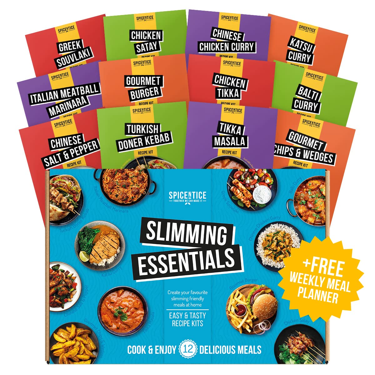 SPICE 'N' TICE Slimming Essentials - 12 Slimming Friendly Meal Spice Recipe Kits, Made Easy - Free Slimming Food Planner - Premium Spices & Authentic Weight Loss Recipes