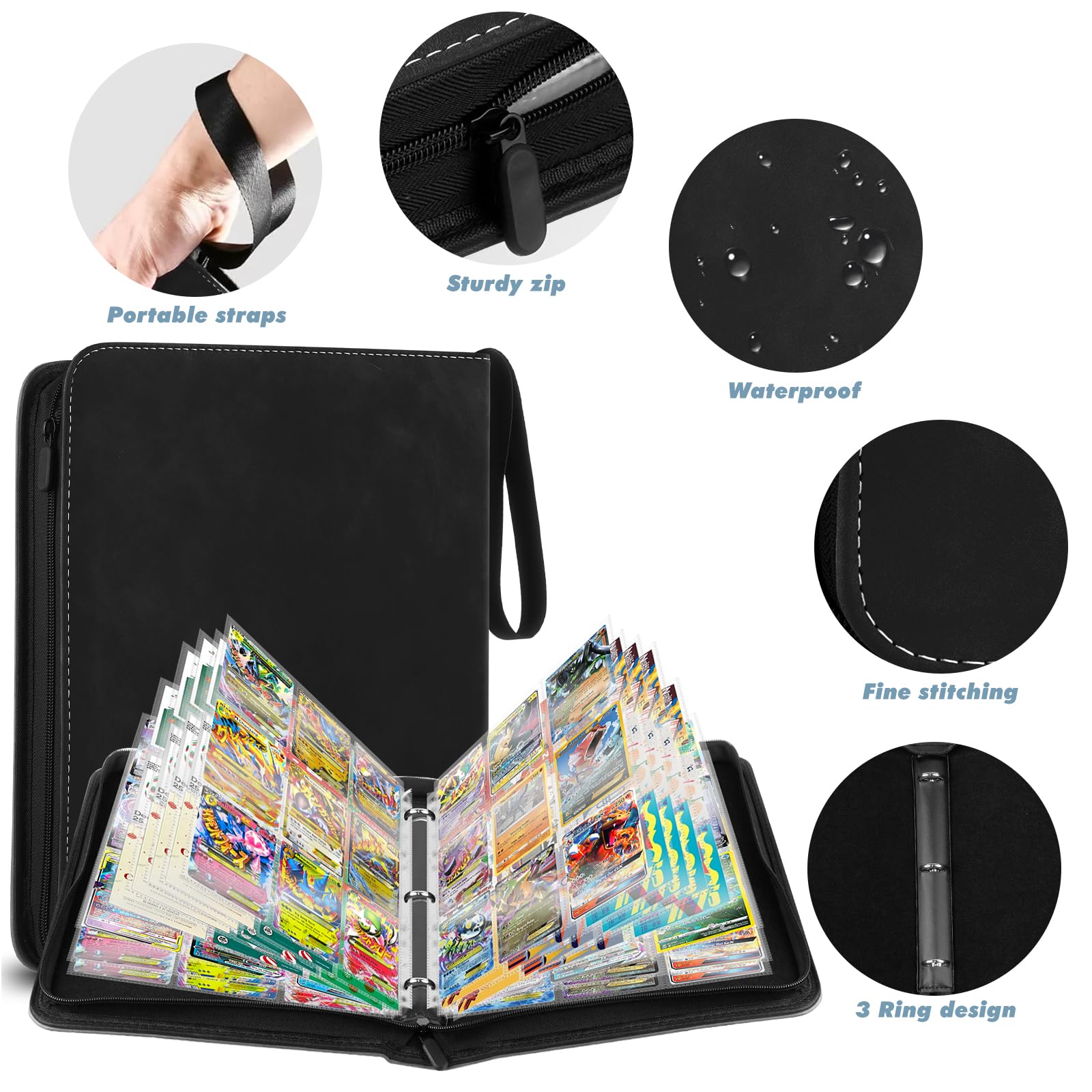 YSWOVUO Album Porta Carte, 900 Tasche Album Carte Collezionabili, Raccoglitore Carte, Libro Porta Carte Impermeabile, Nero