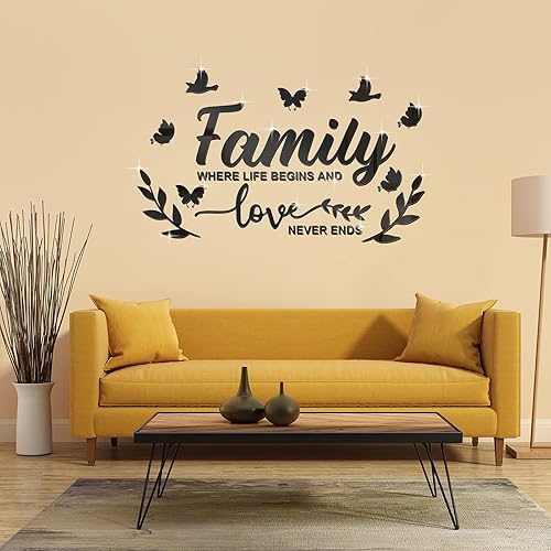 Vista 13 de Zonon Calcomanías de pared de acrílico 3D con texto en inglés "Mirror Family Wall" (plateado)