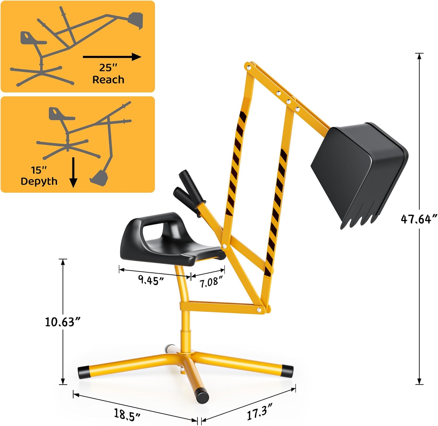 Outdoor Toy Excavator, Beach Toys Outdoor Sandbox Toy Digger, Solid Steel Rotates 360 with Rotatable Seat for Dirt, Snow, Beach, Playground, Outdoor Sandbox Play Toy, Yellow
