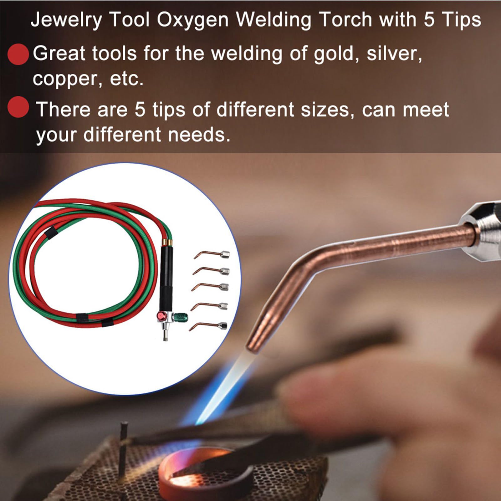 DAUERHAFT Herramienta de antorcha de soldadura con 5 puntas ,antorcha pequeña de gas para soldadura ,antorcha de oxígeno para joyería ,equipo de procesamiento de joyas ,ajuste de pistola de soldadur