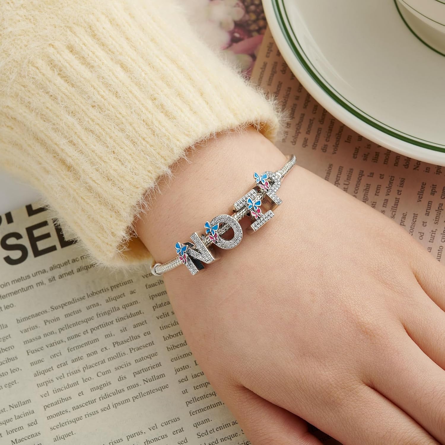 Butterfly-Letter Initial-Alphabet Bead Charms - S925 Sterling Silver A~Z Letters Charms with Cubic Zircon Stones, Butterfly Alphabet Beads fit Pandora Bracelets Valentines Gifts for Wife/Girlfriend Women - Image 3