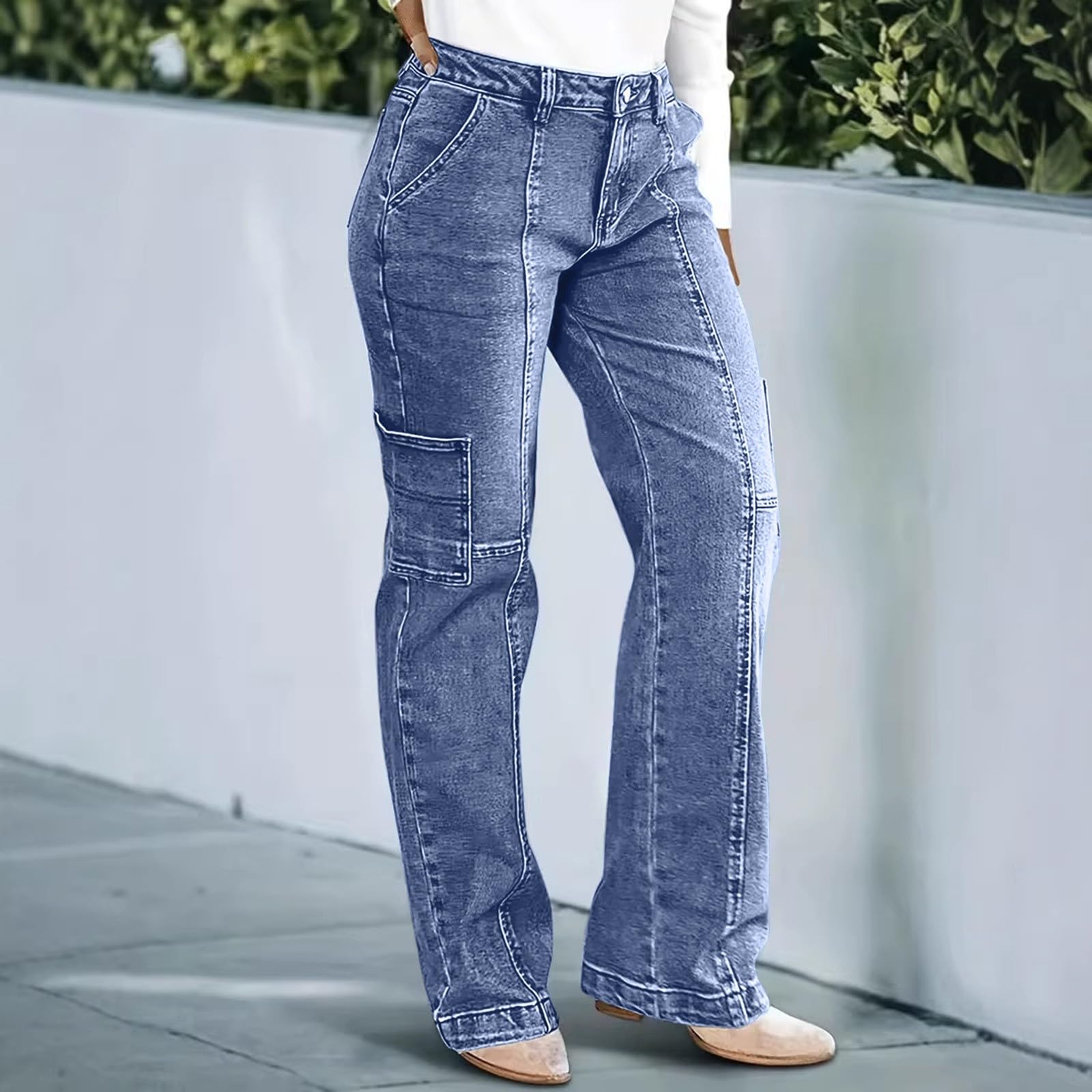 Jeans Donna Elasticizzati Gamba Dritta Jeans Baggy Leggeri Gamba Larga Pantaloni Denim Elasticizzati Curvy Larghi Comodi Pantaloni Vita Alta Casual Y2k Eleganti Pants Moda Tempo Libero Vintage