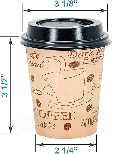 Miniatura 3 de Tazas de café de papel desechables de 8 onzas con tapas negras, 50 juegos, café expreso de doble chupito para llevar, porción mediana