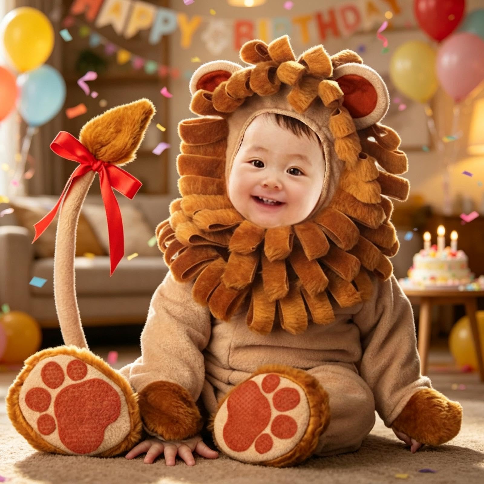 predolo Combinaison déguisement bébé Animal, Costume Cosplay, Combinaison à Capuche Originale, Tenue pour Halloween, Jeu rôle et Festival, Lion, XL