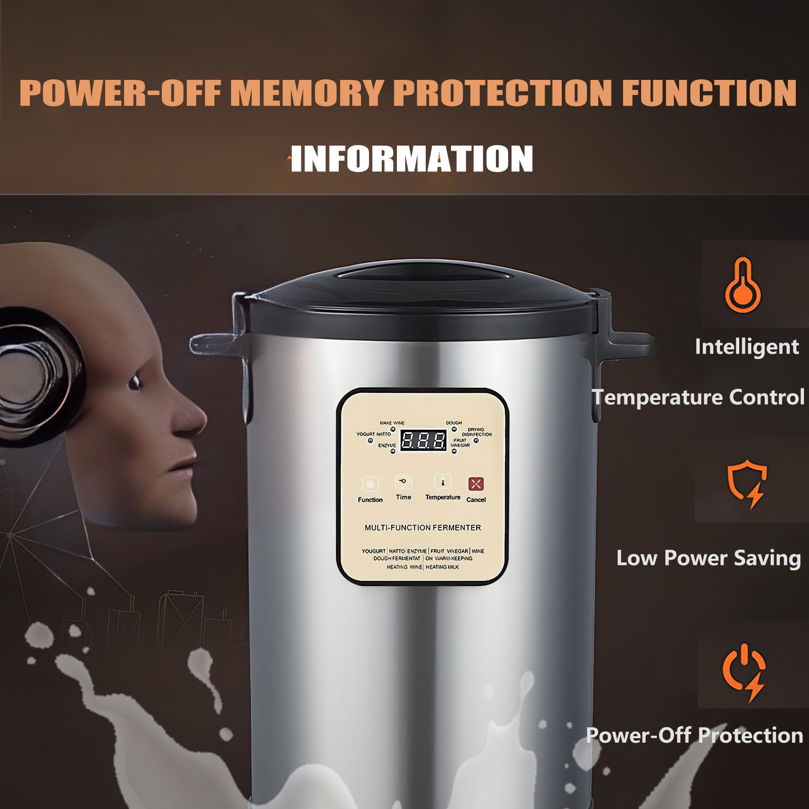 Fermentatore Automatico per Yogurt E Macchina per La Fermentazione del Vino Dolce in Acciaio Inossidabile Fermentatore per Yogurt, Display LCD, A Basso Consumo Energetico per Uso Quotidiano 18L