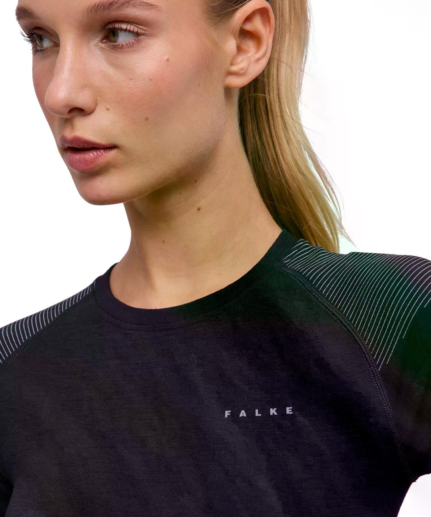 FALKE Kobiety Warstwa podstawowa (góra) Wool-Tech Light Protective W S/s Ts wełna materiał funkcjonalny regulujące klimat 1 Sztuka, Czarny Black 3000, M