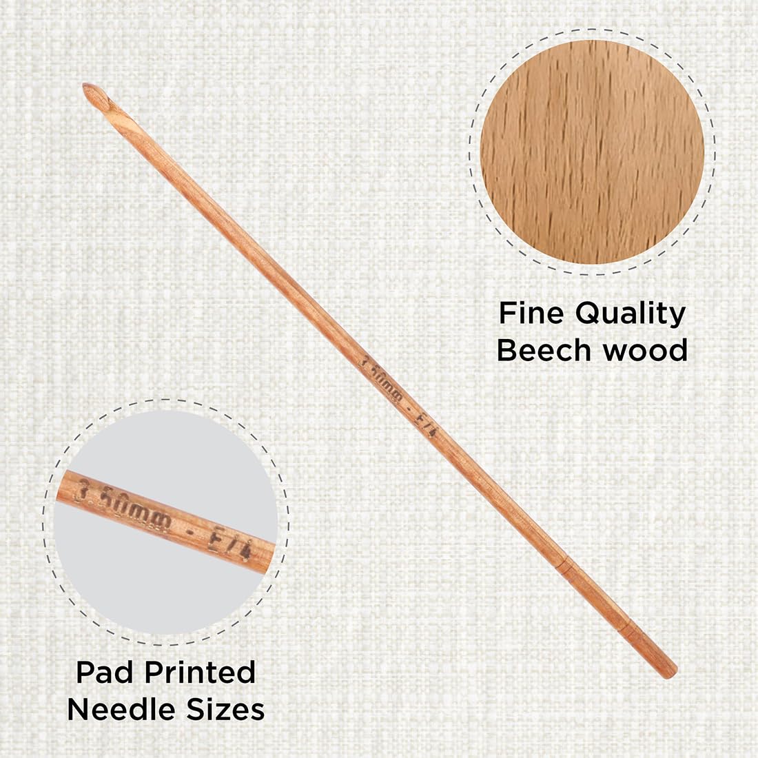 KnitPro Basix Beech Single Ended Crochet Hook, Natural, 3.50mm - Image 2
