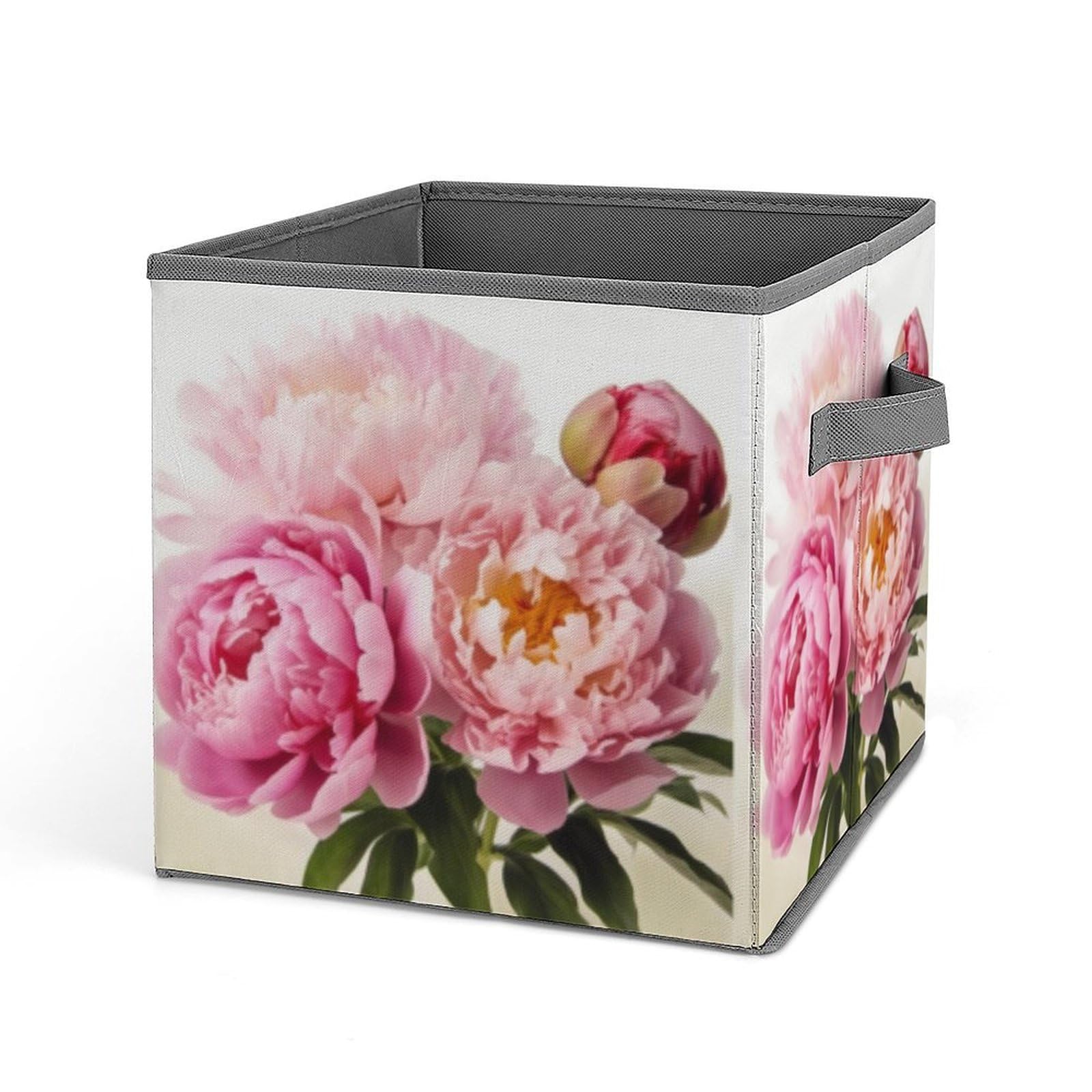 JTREHY Peony Flowers Blossom Printed Foldable Storage Box, 10.6 Inches Fabric Storage Box for Wardrobe, Bedroom, Utility Room