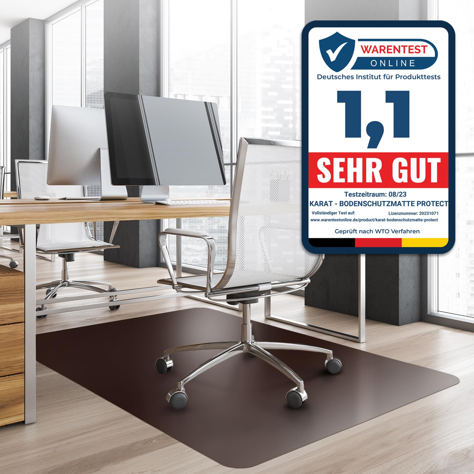 Office Marshal® Tappetino Protettivo per Pavimenti in Colori alla Moda, 114 x 150 cm, per Pavimenti duri, Senza plastificanti nocivi e PVC, Dimensioni e Molti Colori a Scelta (Marrone Rame)