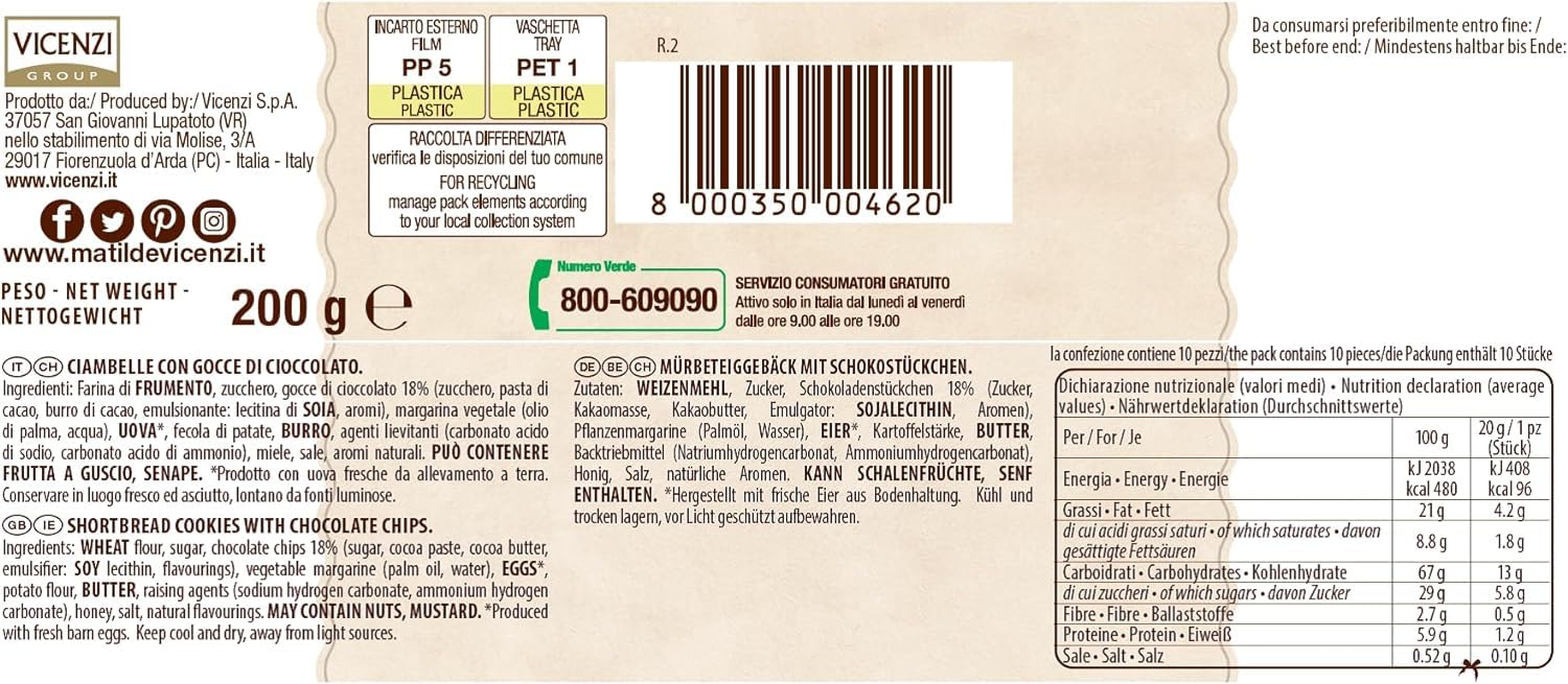 Matilde Vincenzi le Ciambelle di Matilde Ciambelle con Gocce di Cioccolato 200g [CAIYA® BOX da 8 Confezioni]