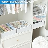 Vista 6 de Classical Leather Sock Underwear Drawer Organizer clothes, Closet Dividers，64 Cell (16+24+24) Foldable Leather Storage Box for Panties, Ties