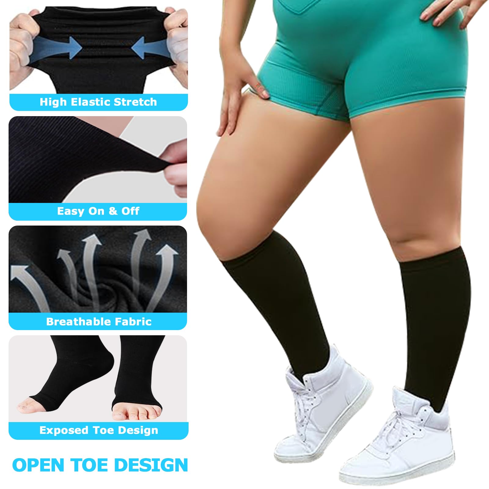 UZSUZZ Plus Size Compression Socks for Women Men 2 works 15-20 mmHg Graduated Compression Support Stockings - Image 2