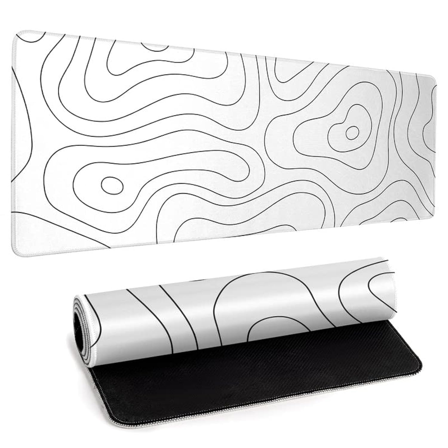 White Large Gaming Mouse Pad Desk Pad Topographic Map Big Keyboard Mat 31.5x11.8inch Computer Mousepad with Stitched Edge Non-Slip Rubber Base