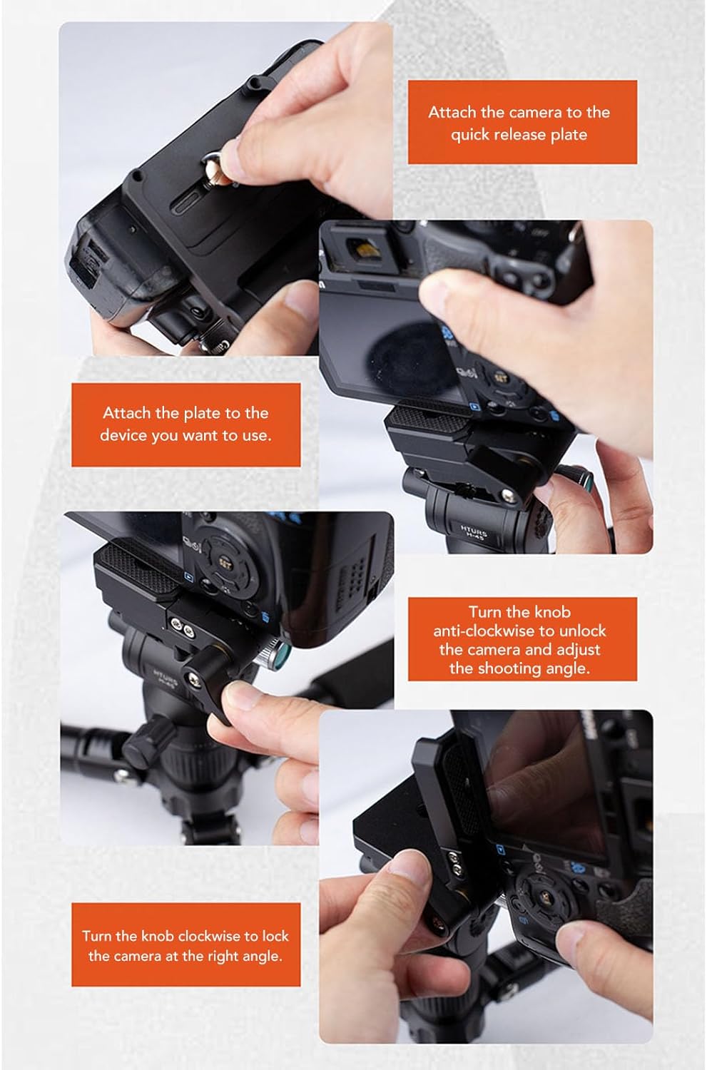 Foldable DSLR Camera L Bracket,Arca Base Universal Vertical Camera Mount Horizontal Switching Tripod Quick Release Plate with 1/4 3/8 Screw Hole for DSLR Camera Vertical Video - Image 6