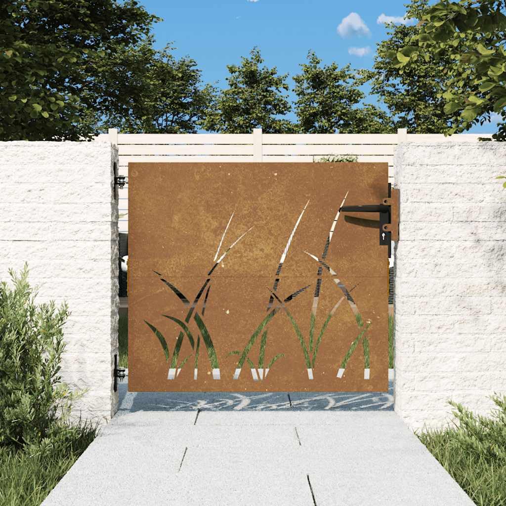 vidaXL Puerta de jardín Acero corten diseño Hierba 85x75 cm, Puerta de Metal, Puerta Delantera de jardín, Puerta de jardín con Cerradura
