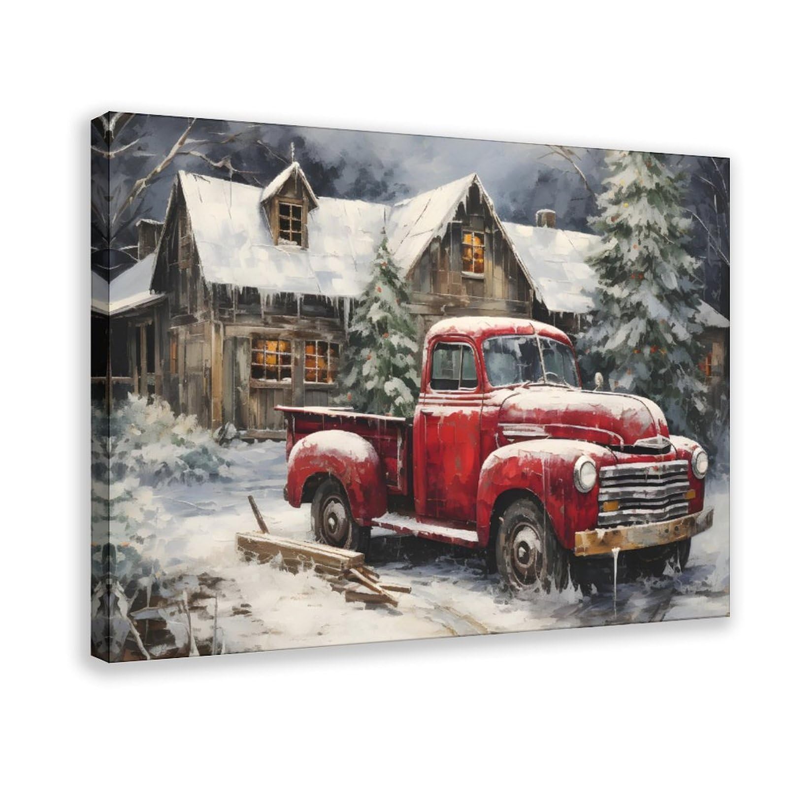 NEOHI Red Truck 2 divertidos carteles de decoración de pared retro de Navidad para el hogar, bar, restaurante, garaje, cafetería, logotipo, regalo, 24 x 36 pulgadas (60 x 90 cm)