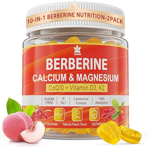 Gomitas de suplemento de berberina de 1700 mg sin azúcar, absorción extra con berberina liposomal y berberina HCI, calcio, magnesio, activador AMPK