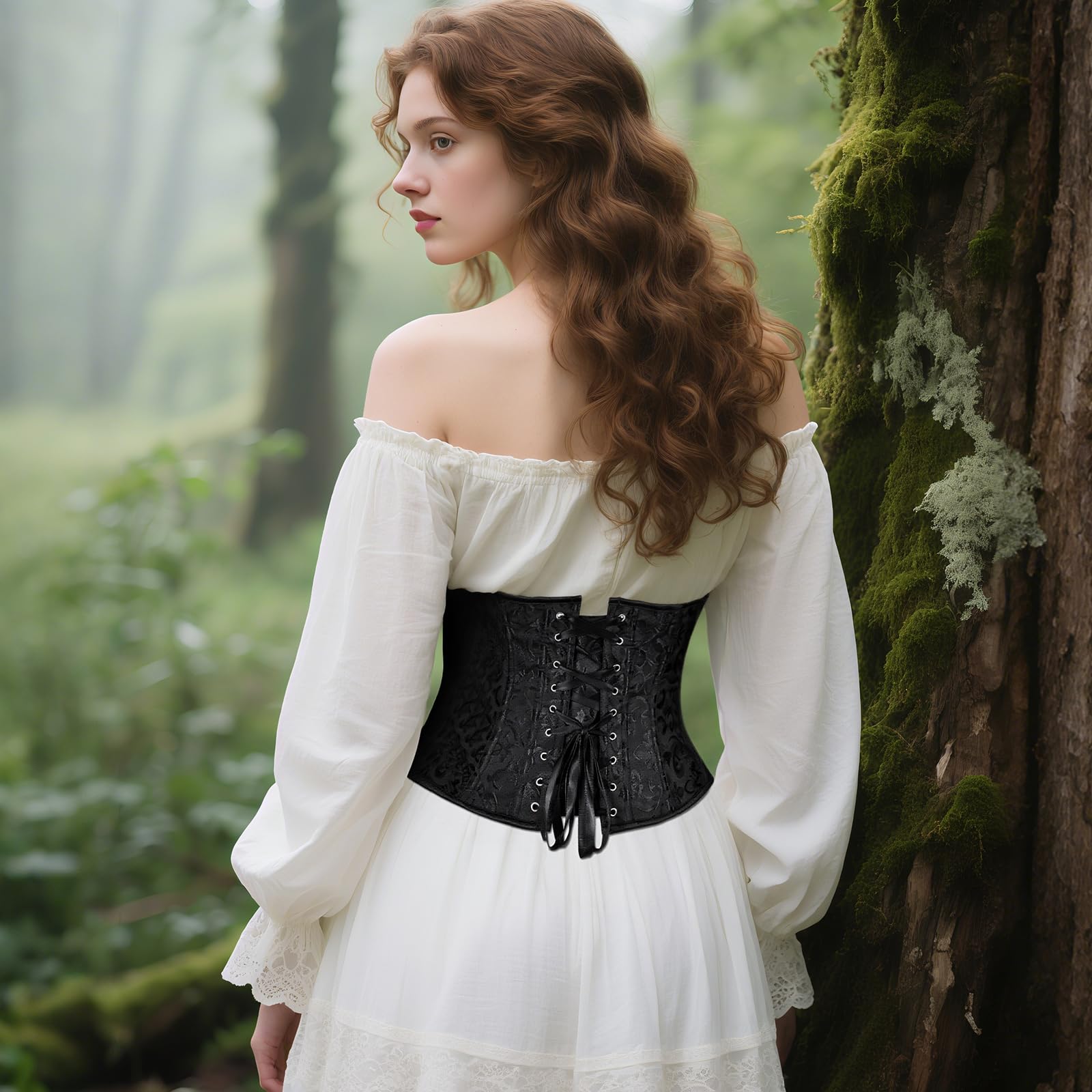 TRIWORKS Korsett Damen Corsage Bustiers Unterbrust Korsett Satin Lace Up Waist Cincher für Halloween und Karneval XS-6XL
