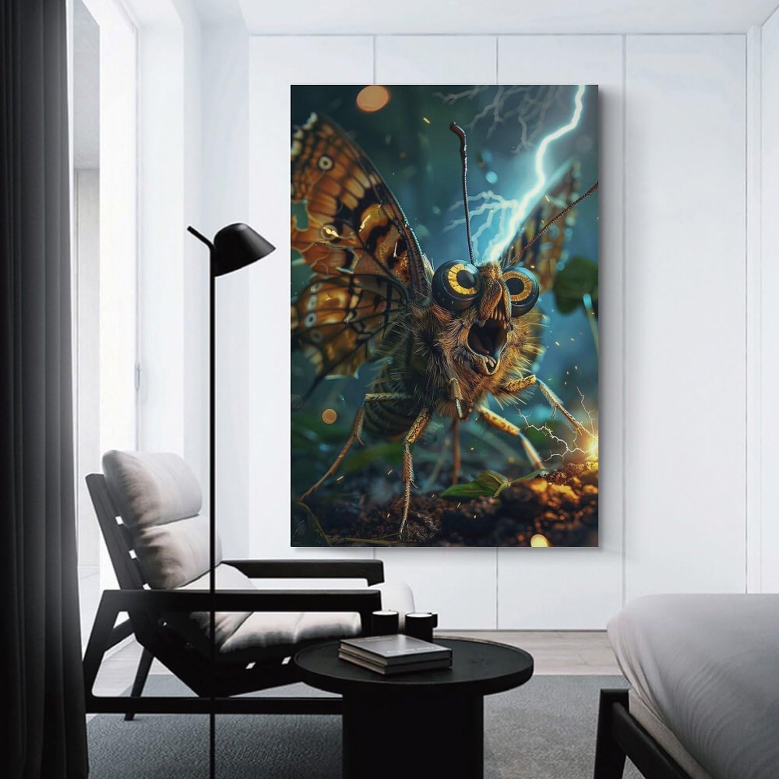 Junmoney Butterfly Lightning Canvas Wall Decor 24x36inch(60x90cm), for Feature Walls in Flats Or Modern Rooms, Decorative Artwork with Flexible Styling