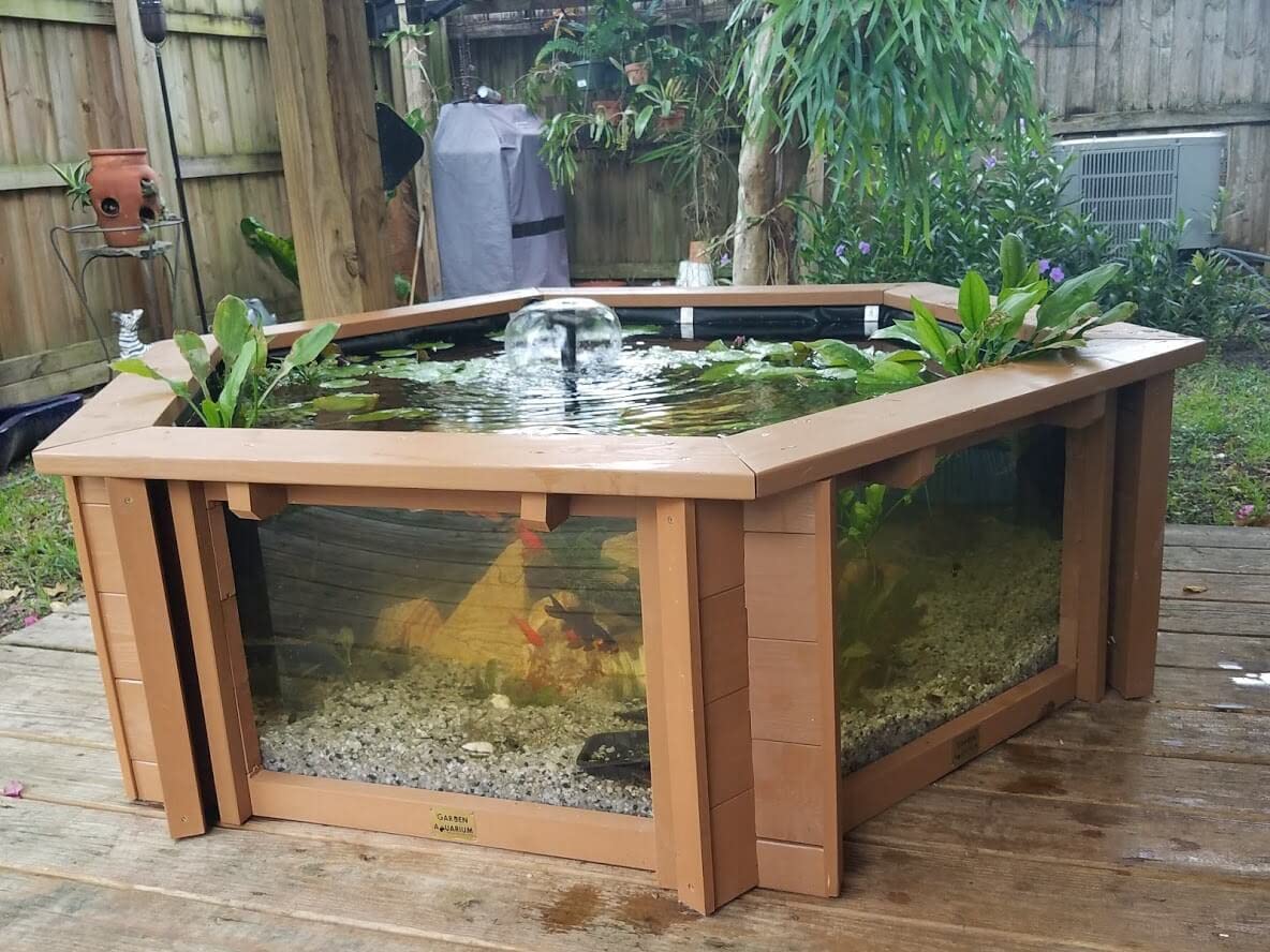 Lily Clear View Garden Aquarium - Estanque hexagonal elevado (marrón natural)