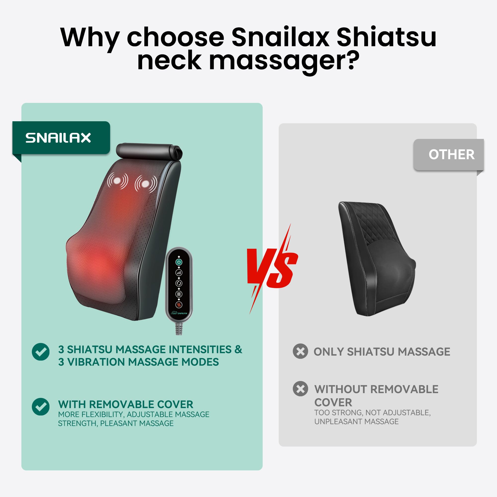 Snailax Massaggiatore cervicale con calore, massaggiatore elettrico per il collo, massaggiatore Shiatsu per la schiena, cuscino per il massaggio del collo/schiena/spalla, regali per mamma e papà