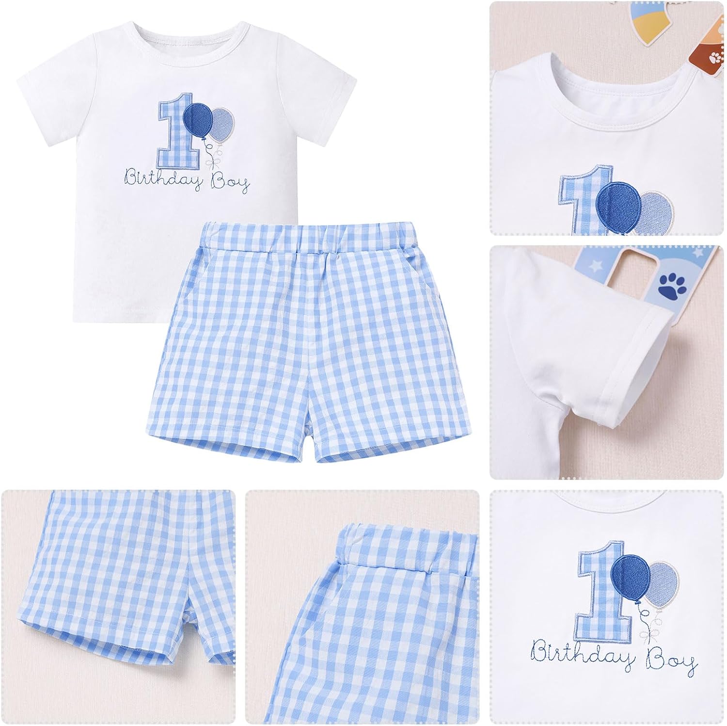 IMEKIS Baby Boys 1st Birthday Outfit Embroidered Cake Smash Shirts with Shorts Summer Party Photo Shoot