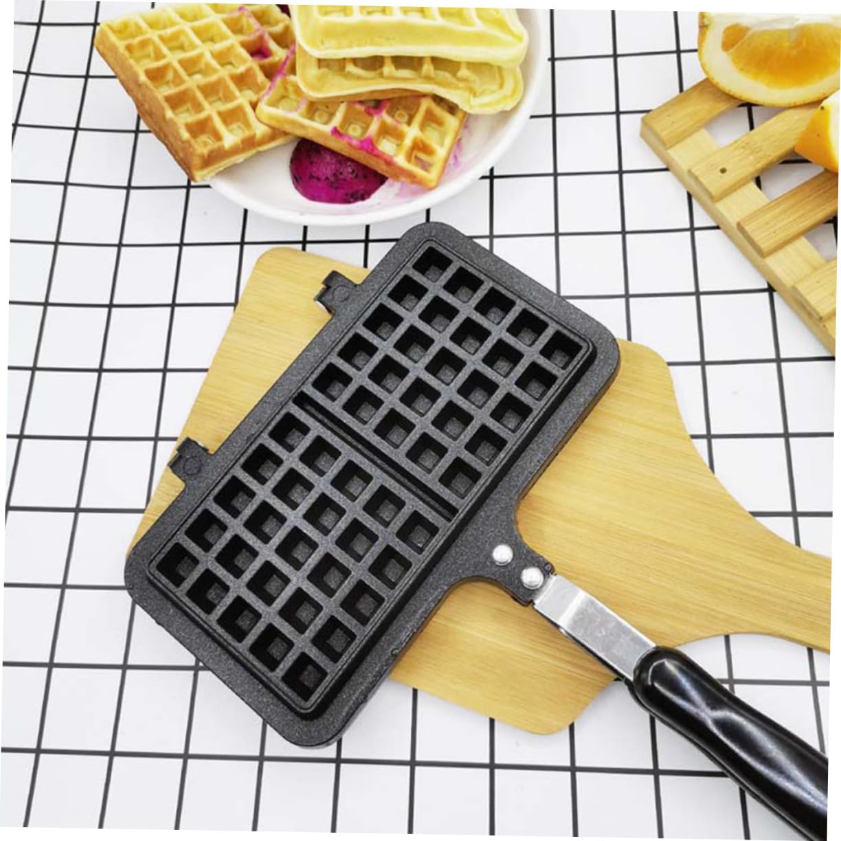 Stampo per Waffle in Alluminio Pressofuso Antiaderente, Nero, da Forno | Waffle Stampo, per Waffle Fatti in Casa, Uso Domestico a Gas, per Preparazioni Originali in Cucina