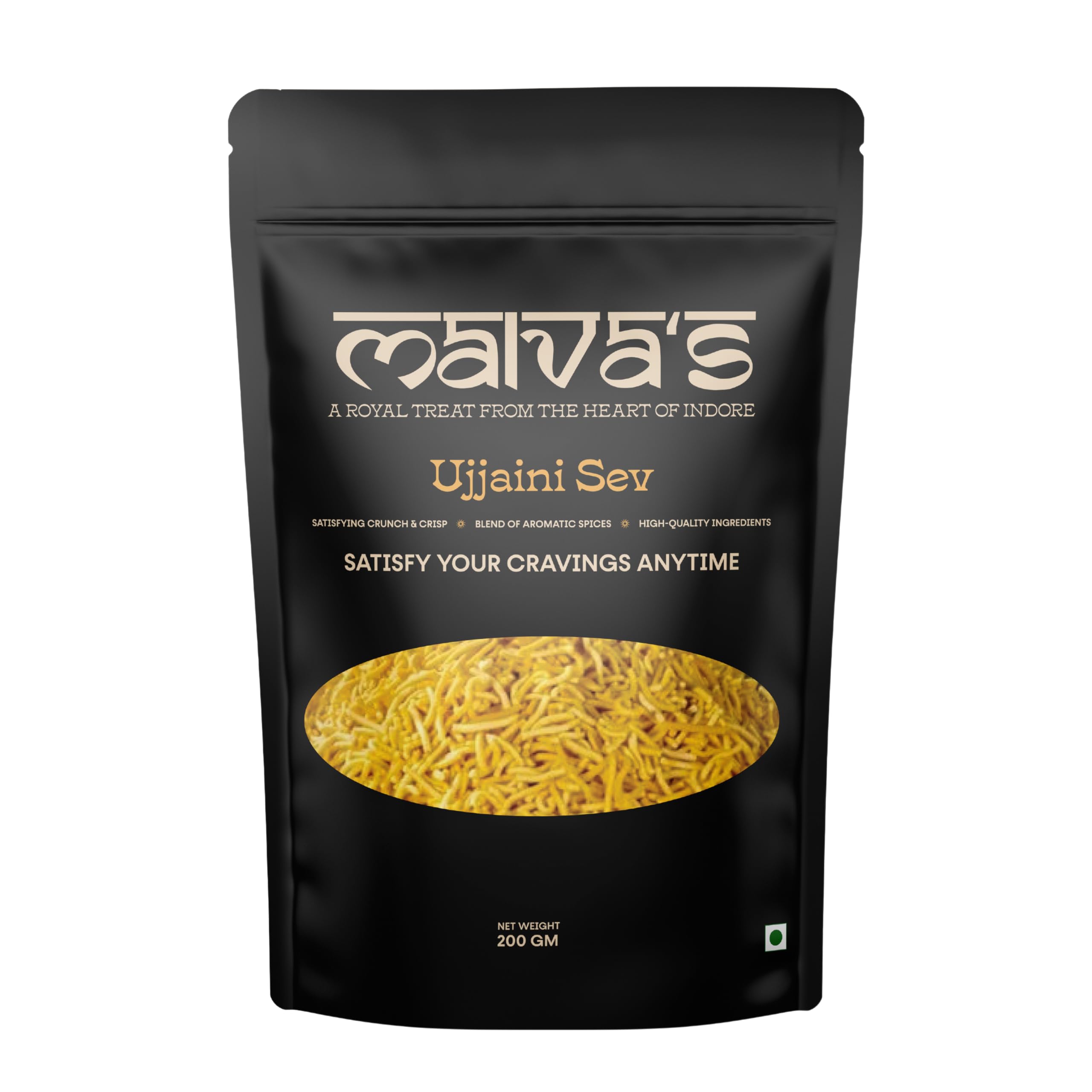 Malvas Food Namkeen Ujjaini Sev 200g | Thin Masala Sev | Black Pepper Flavor Namkeen | Healthy Indian Snacks (Ujjaini Sev)