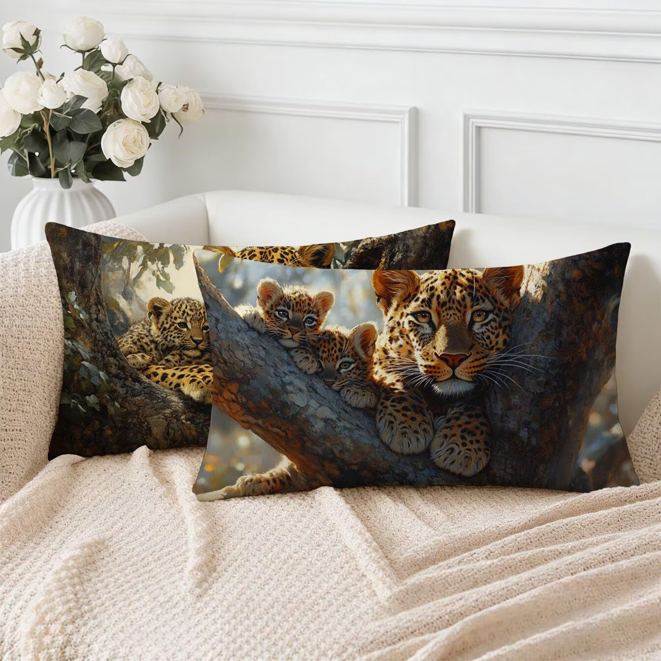 Zestaw 2 poszewek na sofę Leopard Pościel 60x90 Pokrowce na poduszki na sofę, lasy poszewki na poduszki 60x90 2 szt. Poszewka na poduszkę do łóżka, poszewka na poduszkę, prostokątna poszewka na