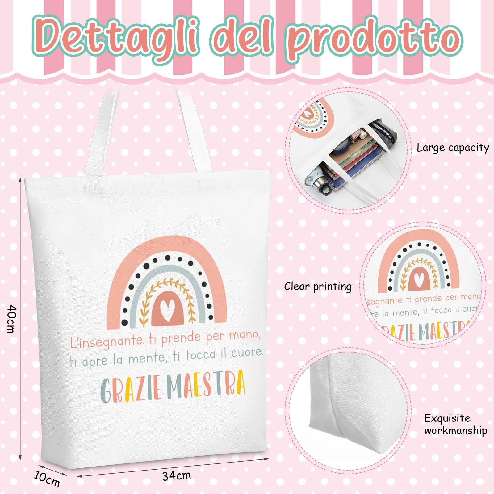 Hestya 6 Regalo di Ringraziamento per Insegnanti Borse in Tela Arcobaleno con Trousse per il Trucco Quaderno a Spirale Segnalibro Penna a Sfera e Portachiavi Apprezzamento per Maestre
