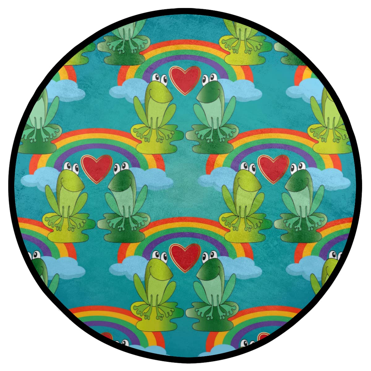 TropicalLife 'Love Rainbow Frogs' dywanik okrągły krótkie włosie żaby koło dywaniki do pokoju domu wewnątrz antypoślizgowa podłoga wewnętrzna mata dywan