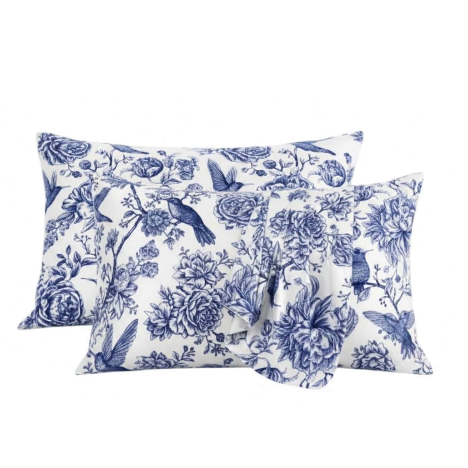 RAGGLE Satin Silk Pillowcase for Hair and Skin Standard Size 18"X 28" with Soft Breathable Smooth Cooling Pillow Covers for Sleeping or Pillow Protector (4, Blue Printed)
