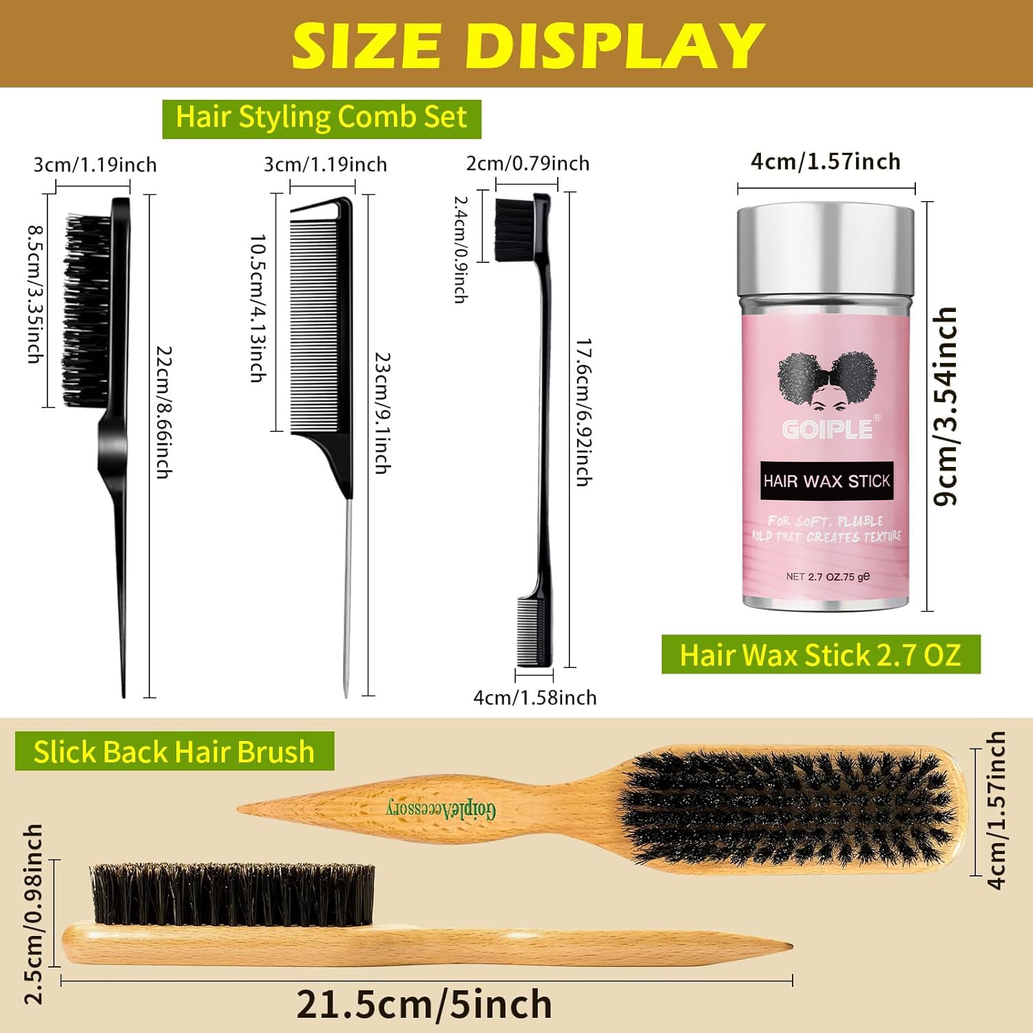 Set di spazzole per capelli lisci con setole di cinghiale, bastoncini per cera per capelli, per lisciare i capelli e l'effetto crespo, accessori per chignon per donne, ragazze adolescenti