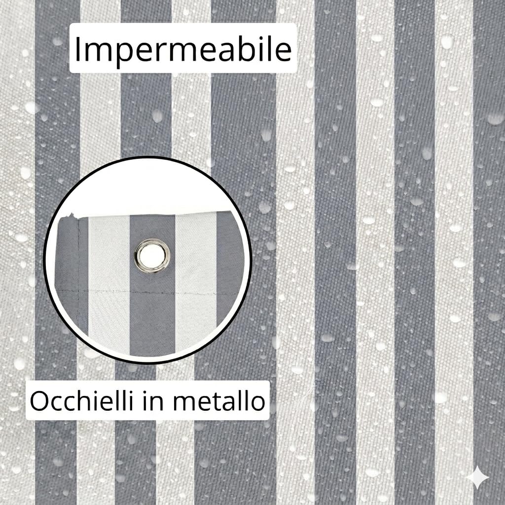 Tenda Da Sole per Esterno con Anelli e Ganci,Tende da Sole per Balconi Terrazzo con Frange, Resistente e Lavabile, Righe (Grigio, 280x300)