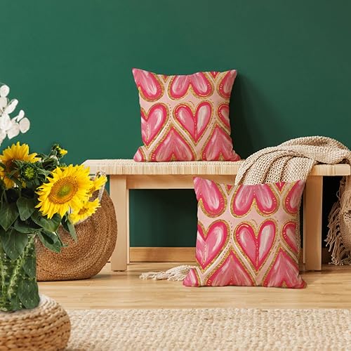 Miniatura 2 de Juego de 2 fundas de almohada para el día de San Valentín de 18 x 18 pulgadas, con corazones dorados bronceados, decoración del hogar, decoración de