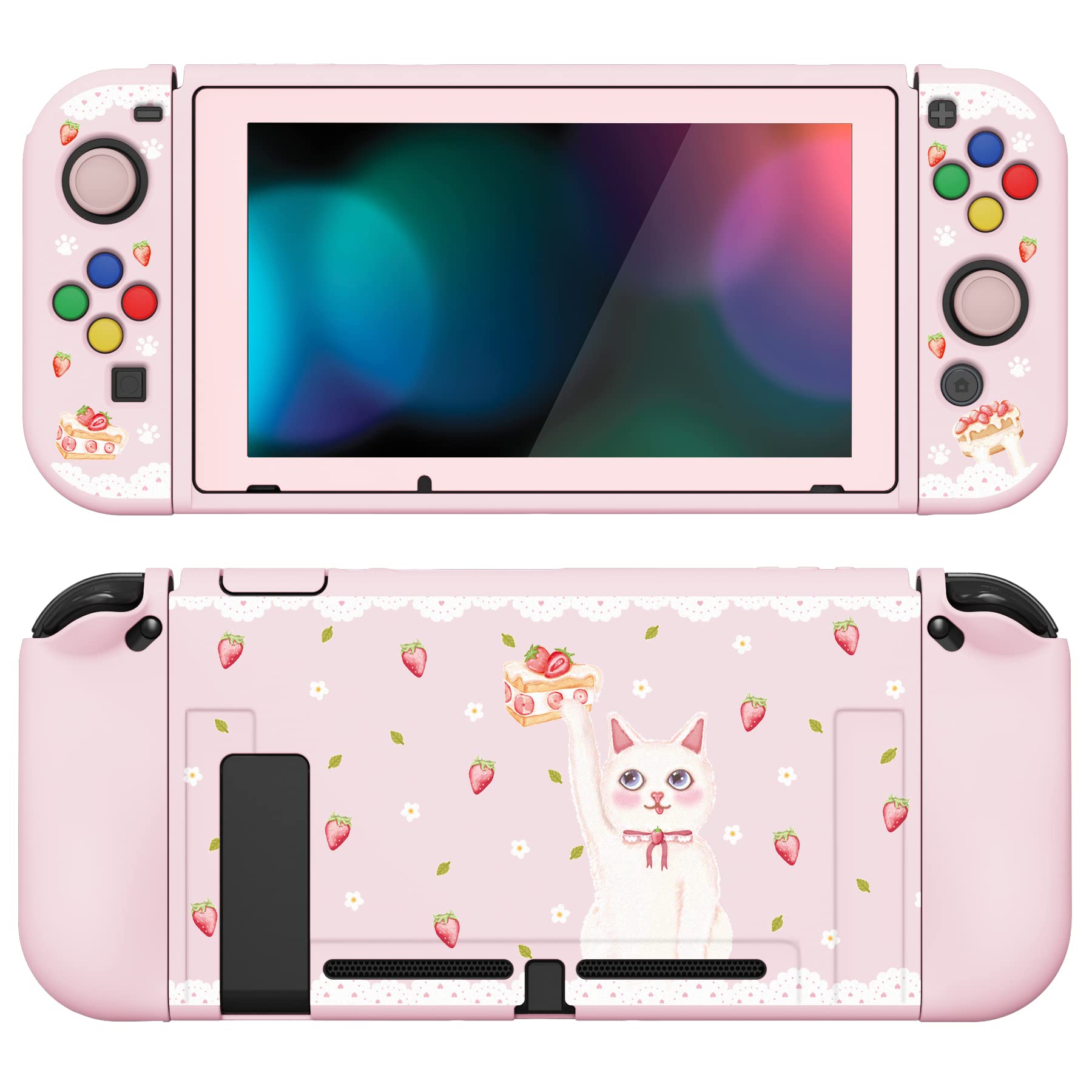 PlayVital ZealProtect Funda Protectora Suave para Nintendo Switch Accesorios Carcasa con Protector de Pantalla & Tapas de Agarre para el Pulgar & Pegatinas de ABXY Dirección Botón(Gatos en Piscina) — view 21