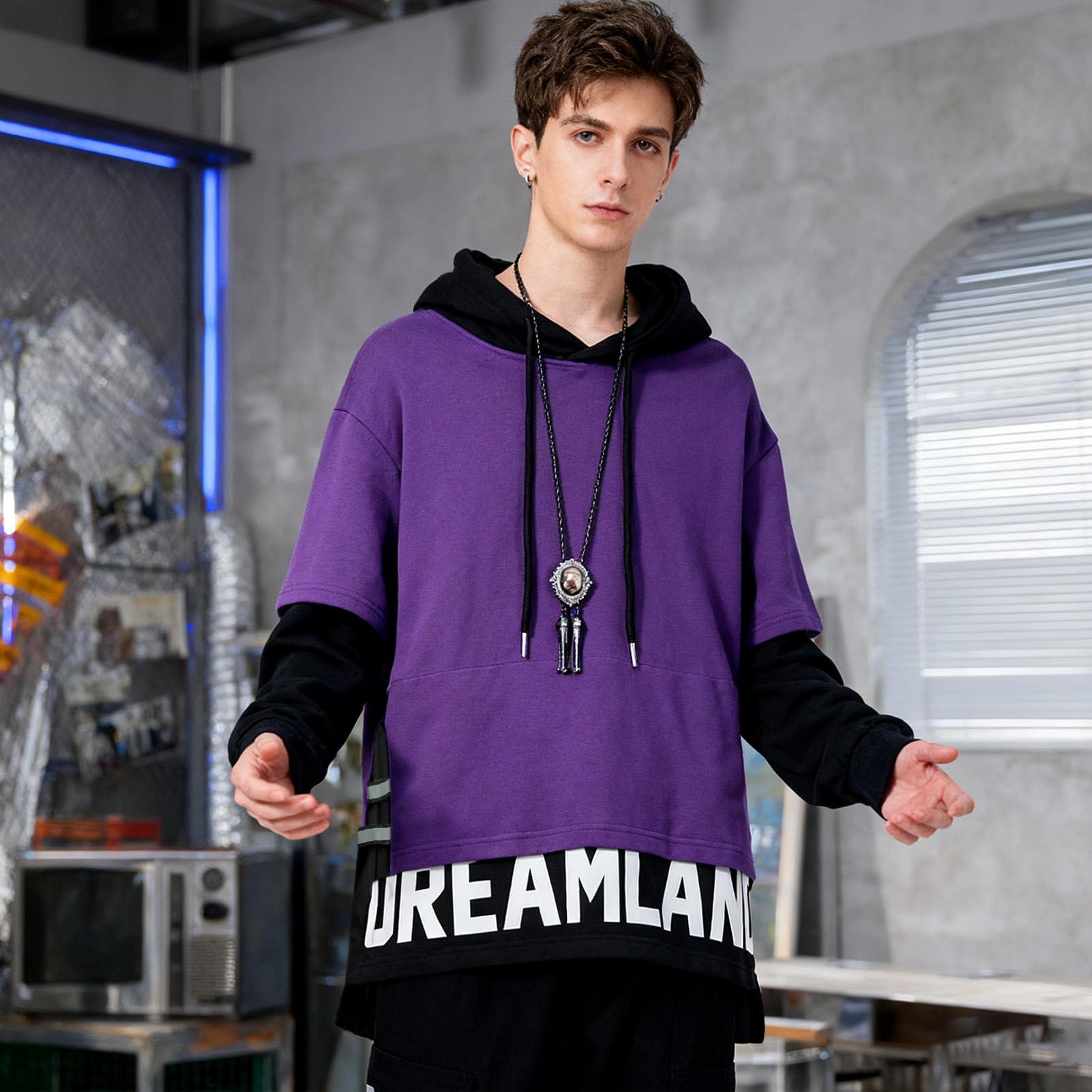 Felpa Uomo con Cappuccio Cotone Felpe Blocchi di Colore Hoodies Sweatshirt Pullover Autunno Inverno Hooded