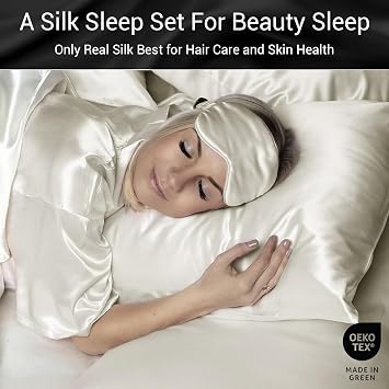 100% Pure Mulberry Silk Pillowcase for Hair and Skin, with Eye Mask for Sleeping. Genuine Grade 6A Silk Both Sides, 600 Thread Count, with Hidden Zipper (Standard 50x75cm, Pink)
