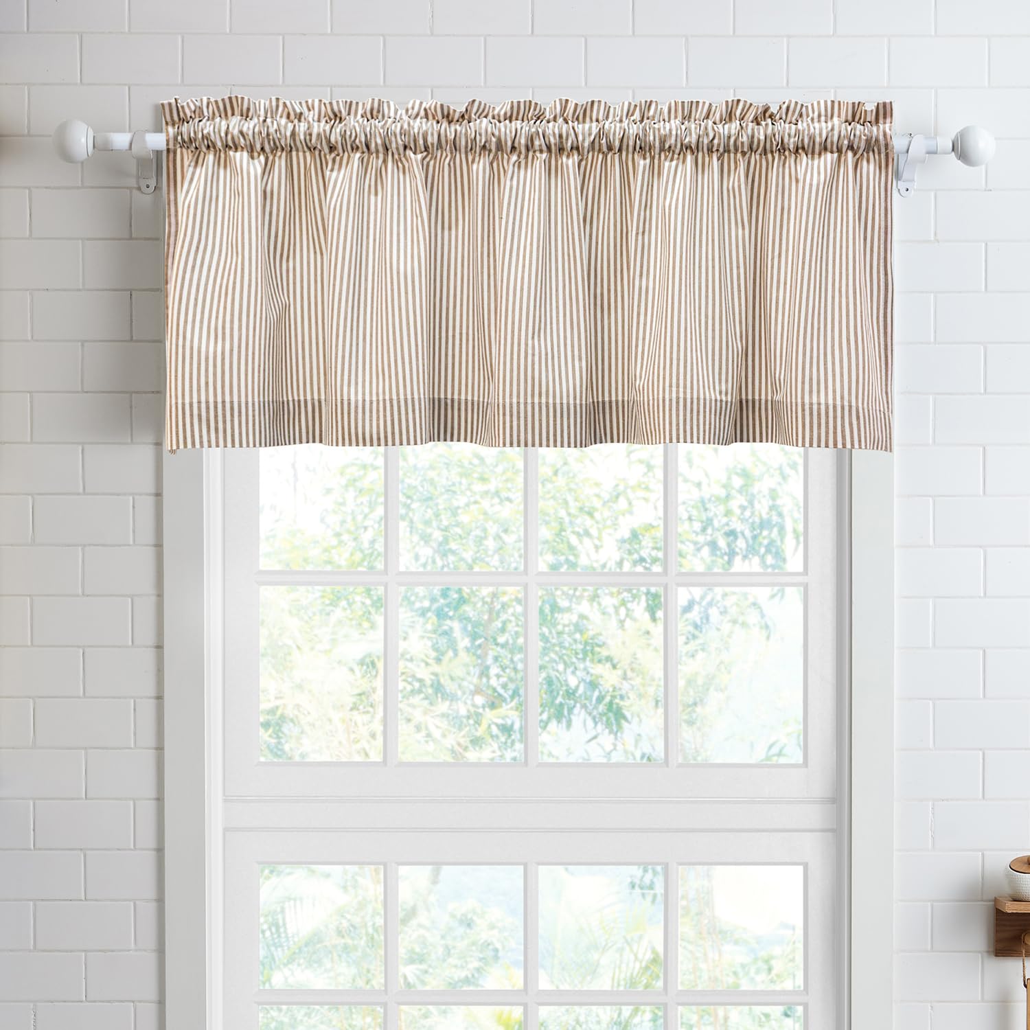 July Joy Cotton Valance Curtains 18 Inches Long Country Kitchen Curtains Rod Pocket for Small Window Bathroom Farmhouse 56" x18", Linen