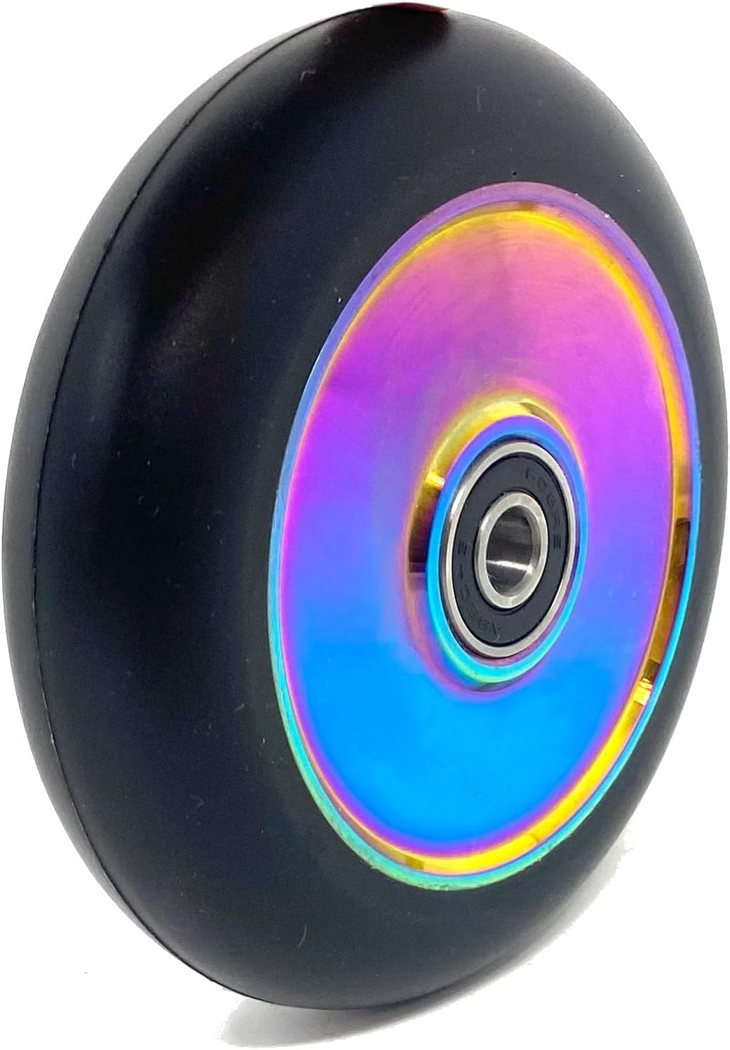 1 x 100mm Neochrome Rainbow UFO Hollow Core Scooter Wheels ABEC11 Bearings Also Fits Sacrifice MGP (Rainbow Core Black PU, 100mm)
