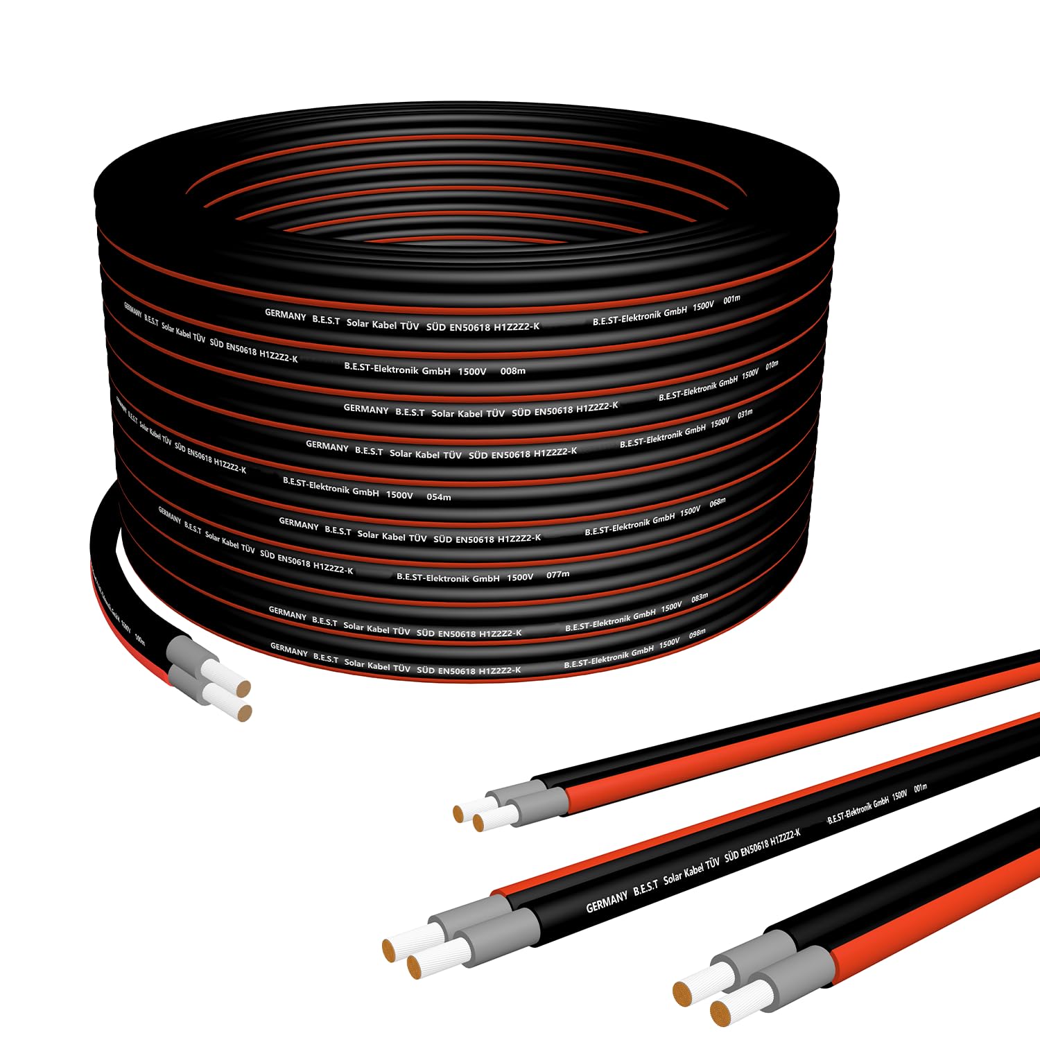 Germany B.e.s.t Solarkabel Duplex 4mm2 PV TÜV Zertifiziertes Kabel Aus Kupfer, Photovoltaik 50m Schwarz Und Rot