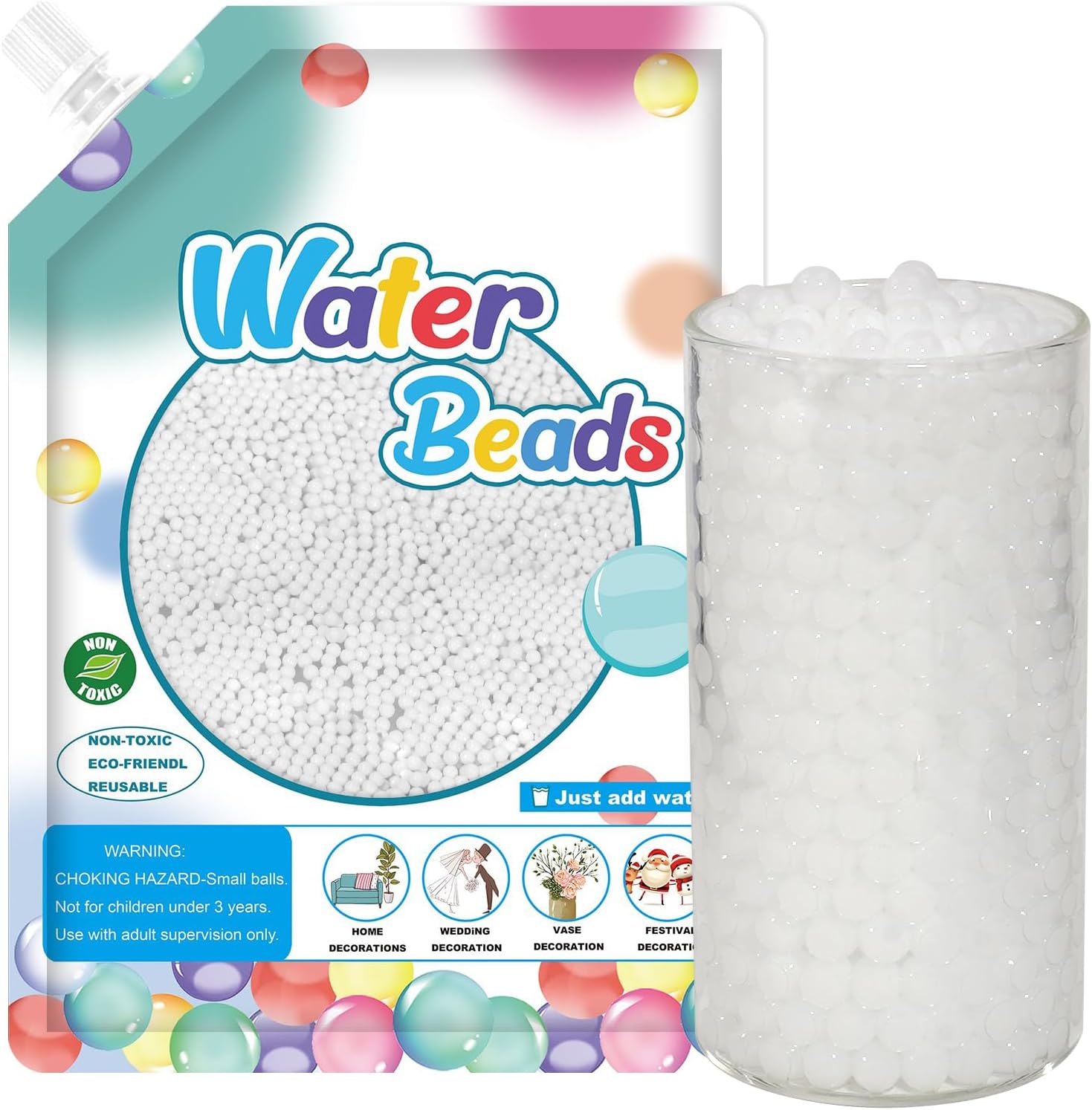 120,000 White Water Beads, Transparent Water Gel Beads for Vase Filler, Christmas Decoration, Wedding Centerpiece, Floating Candles, Planting, Floral Decoration