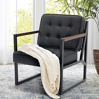 COLAMY Black Leather Accent Chair, Accent Arm Chair for Living Room, Com...