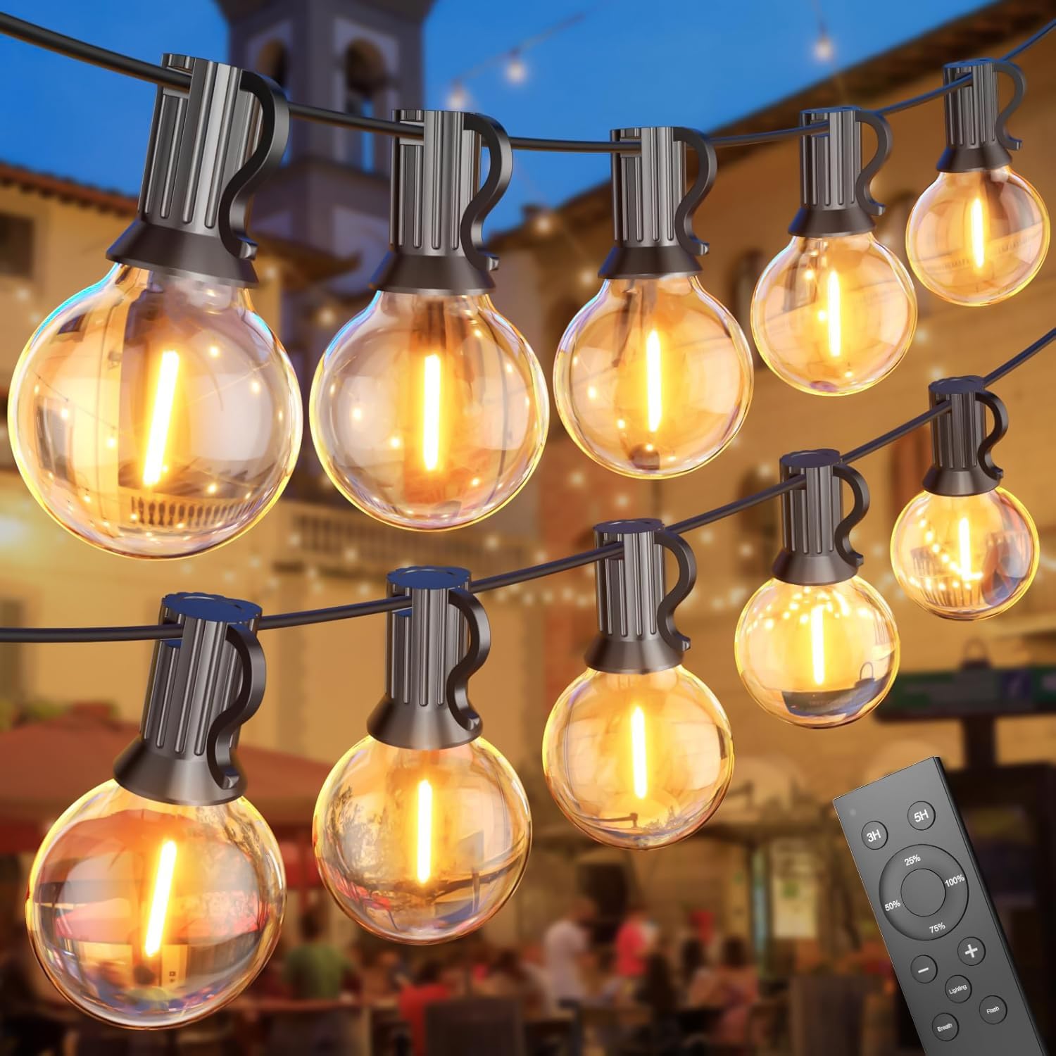 Lichterkette Außen Strom 45M - Outdoor Lichterketten Glühbirnen mit 75+2 LED Birnen Wetterfest Dimmbar Warmweiß Außenbereich Girlande Lichterkette Aussen für Terrasse Balkon Garten Camping