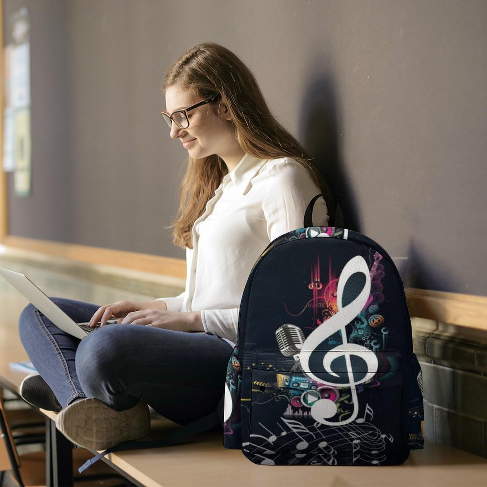 Rucksack, Noten-Musik-Rucksack, lässiger Tagesrucksack für Outdoor, Sport, Reisen, Musiknoten, 42x30x15cm