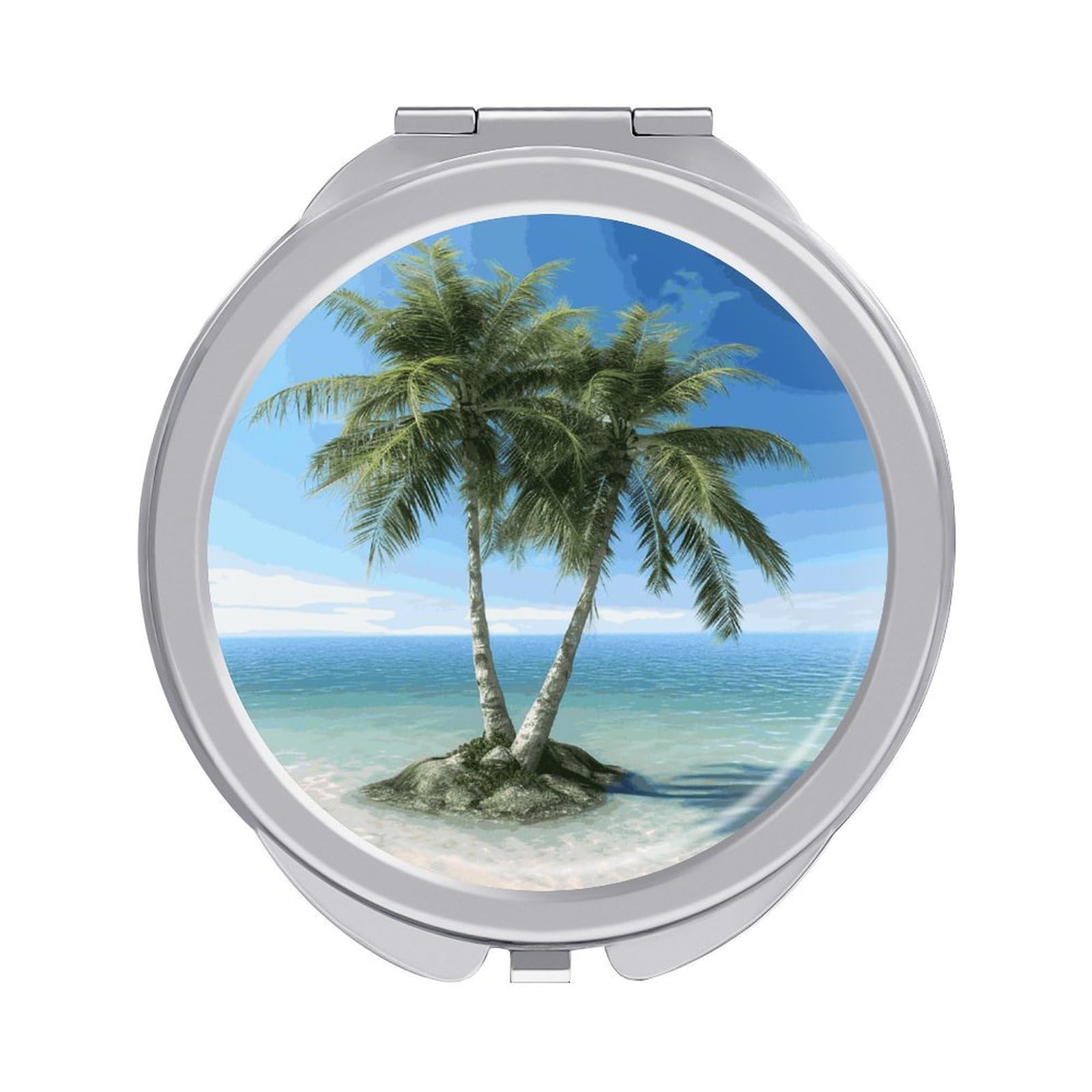 JTREHY Sea Palm Trees Makeup Mirror Silver Mirror Surface Folding Makeups Mirrors Lightweight Durable Looking Glass for Suitable Traveling Handbag and Purses